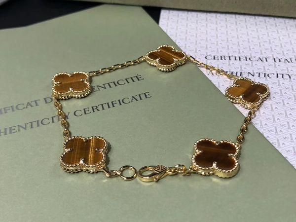 

S925 чистое серебро Роскошное качество дизайн 5 цветок браслет с тигром камень женщ