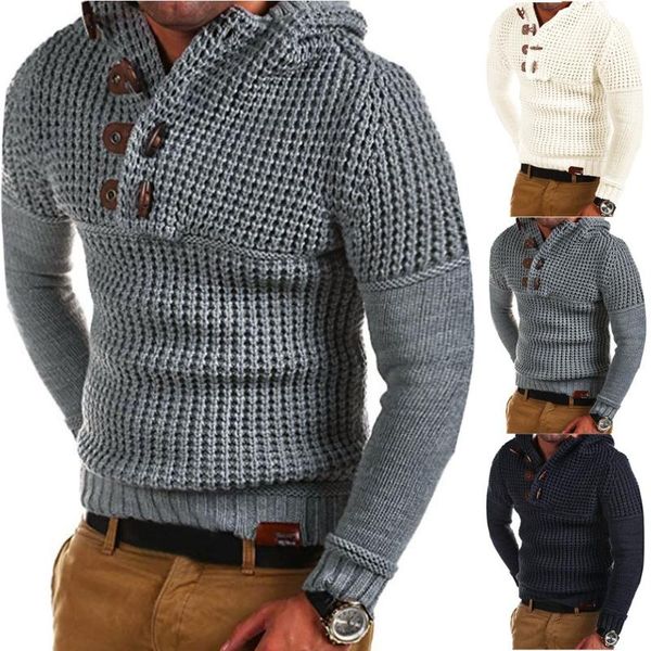 

мужские зимние свитера новый пуловер вязаный теплый кнопка hoodie drape choker свитер top моды с длинным рукавом мужская одежда, White;black