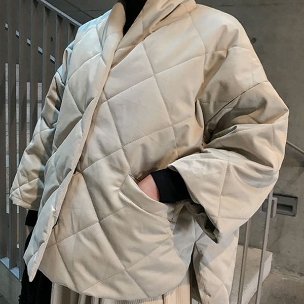 

autumn winter coat women irregular cotton loose jacket double pockets casual parka, Black