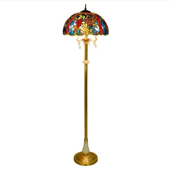 

tiffany style floor standing light baroque blue white plaid stained glass art floor lamp for bedroom living room reading light