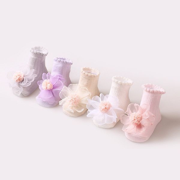 

2019 newborn baby girl cute socks cotton lace flower princess socks party infant cotton children soft crib 0-3y, Pink;yellow