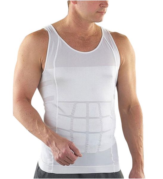 

2pcs/lot men tight slimming body shapewear vest shirt abs abdomen slim tummy belly slim body shaper underwear vest undershirt, White;black
