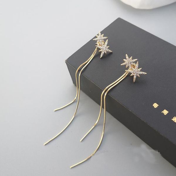 

s1311 fashion jewelry s925 silver post earrings long tassels dangle stars stud earrings