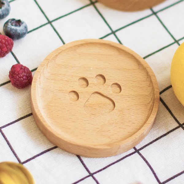 

table coffee office round heat insulation cup mat bowl beech wood practical bear pattern dessert plate drink household