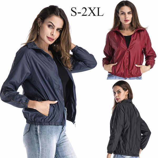 

women fashion autumn casual solid color outwear lapel long sleeve windproof pocket zipper thin bomber jackets, Black;brown