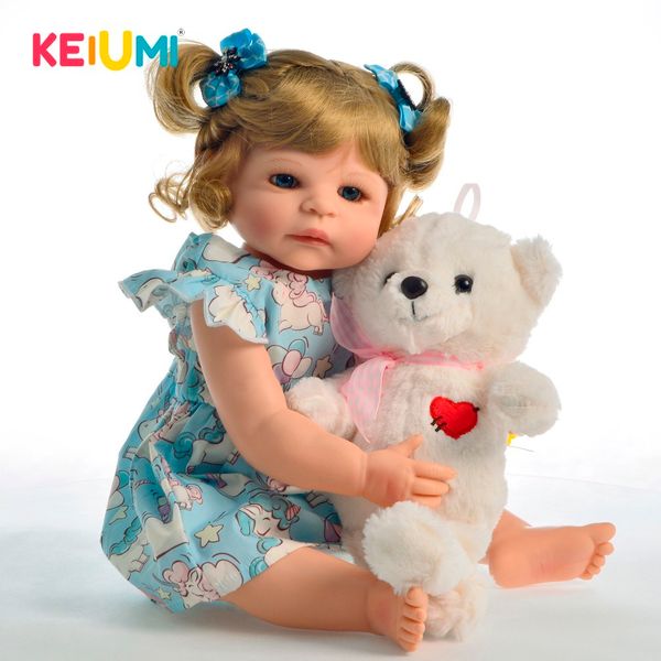 

keiumi new style 22'' 55 cm princess girl reborn doll all silicone newborn babies bebe alive toy for kid birthday gift gold hair t