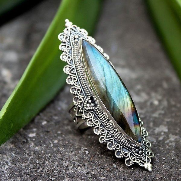 

bohemia antique vintage rings for women luxury inlaid big rainbow stone rings carved knuckle finger jewelry c221, Golden;silver