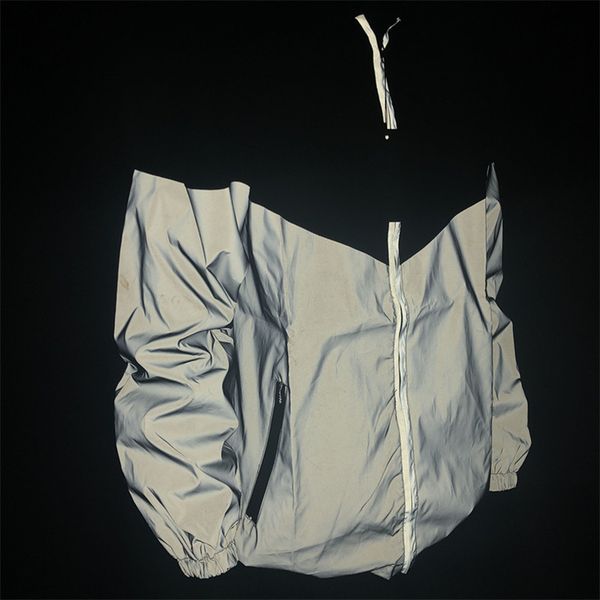 

2019 men patchwork reflective night windbreaker bomber hooded jackets streetwear skateboard casual hoodies zipper jacket coat, Black;brown