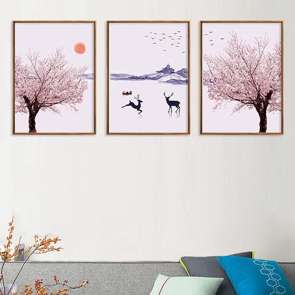 

cherry tree david's deer landscape canvas painting natura poster wall art painting modern living room decoration no framed