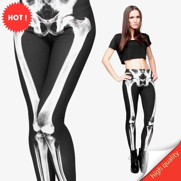 

women designer leggings brand new 3d printed bones solid black skeleton women casual rock leggins high waist pants fitness leggings