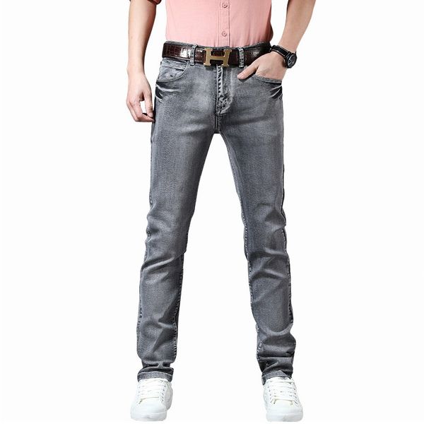 

jeans men tide brand new elastic casual slim straight trousers classic designer fashion retro straight trousers biker jeans, Blue