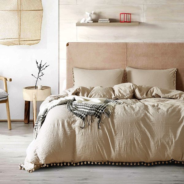

microfiber solid color bedding set little pompoms modern bed duvet cover pillowcases home textile coverlets 6 size
