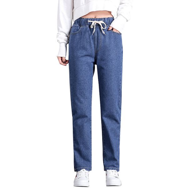 

2020 new jeans women loose autumn high waist nine pants korean style straight pants trousers, Blue