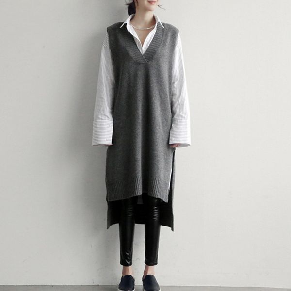 

women cashmere knitted pullovers vest long waistcoat autumn winter sweater vests slim sleeveless casual female shirt new, Black;white