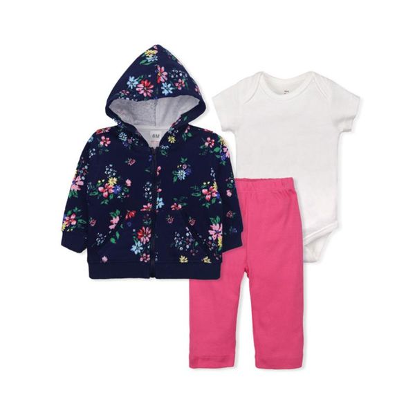 

3pcs fashion bodysuit long sleeve daily hoodie butterfly baby clothing set flower print heart pants cute soft sweat absorb, White