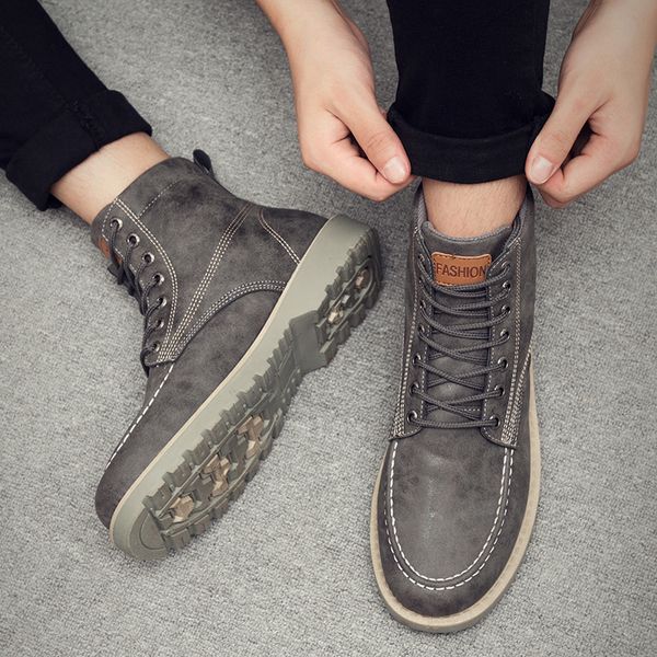

unn genuine leather winter boots for men vintage casual shoes male in snow boots footwear lace up warm inside botas homber, Black