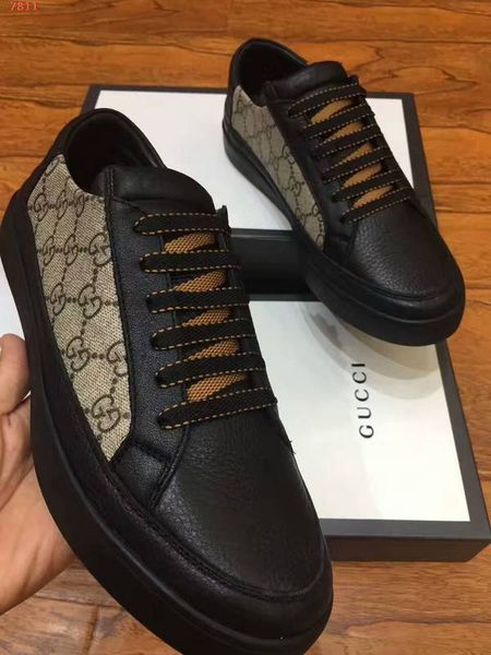

men's casual shoe real leather pvc low-lace-up single shoes outdoor fashion sneakers for man with box 38-45, Black