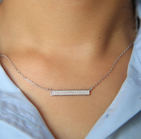 

promotion 100% 925 sterling silver 3 color stamp 925 fine silver skinny cz bar women statement necklace