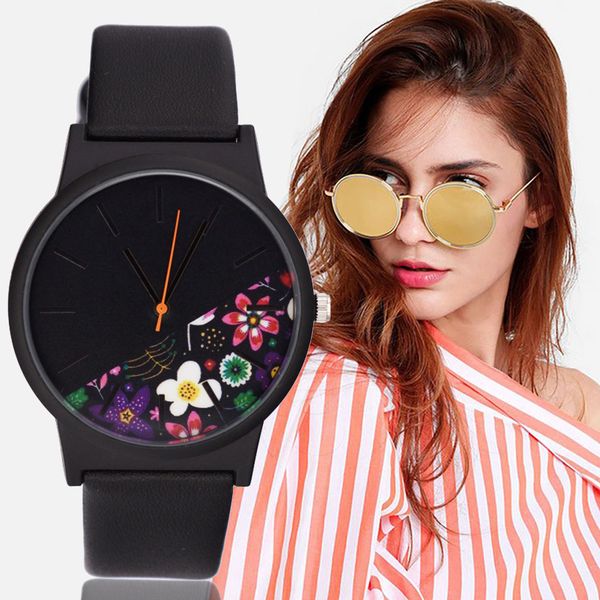 

new fashion flower dial quartz watches simple women belt watch leather quartz wristwatch female clocks relogios feminino 11.18, Slivery;brown