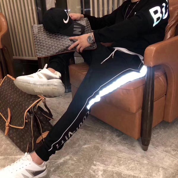 

New men 039 trou er early autumn joint name in wind tereo embroidery black and white titching zipper clo ed velvet ca ual pant 0236