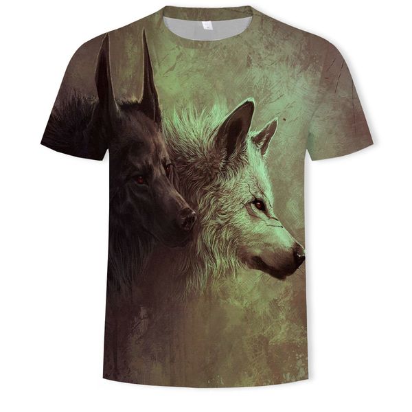 

mens designer 3d an arctic wolf printed men round-neck short-sleeved t-shirt, White;black
