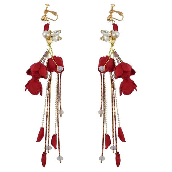 

vintage rose flower stud earrings long tassel drop dangle for wedding bridal, Golden