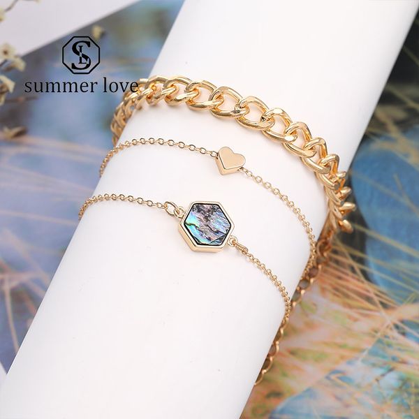 

fashion abalone shell bracelet set for women men bohemian 6mm heart gold chain charm handmade bangle daily party jewerly gift-y, Black