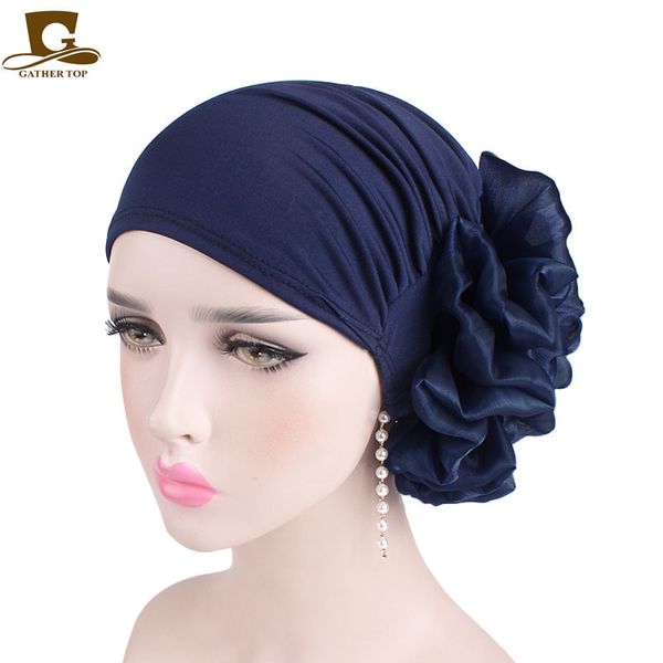 

new big flower women turban hat muslim headscarf pile heap cap women soft comfortable hijab caps islamic chemotherapy hat