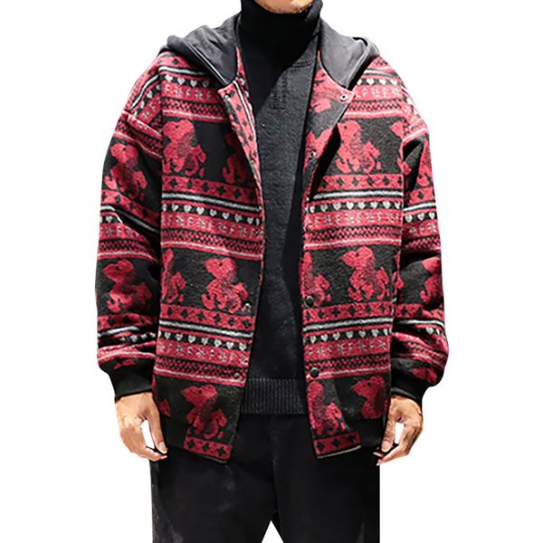 

men's ulzzang harajuku hoodie ethnic style fashion winter printing white red blouse fashionable cardigan hooded coat m-5xl, Black;brown