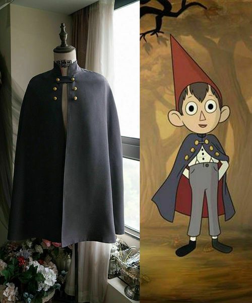 

over the garden wall wirt cosplay costume cloak with hat outfit blue red lining, Black;red