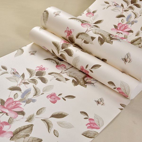 

romantic pink flower with green leaf wallpaper overall pastoral fresh wallpaper in wedding room living room bedroom beautiful wall paper