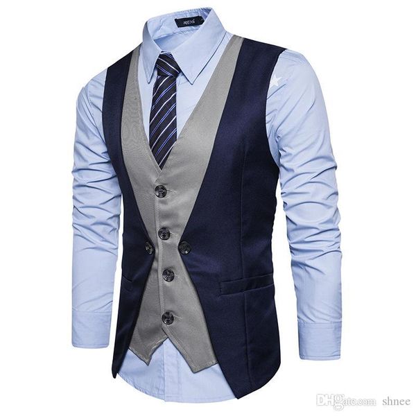 

good quality new casual stitching false two-piece vest oversize casual vest jacket lattice fight color men's vest