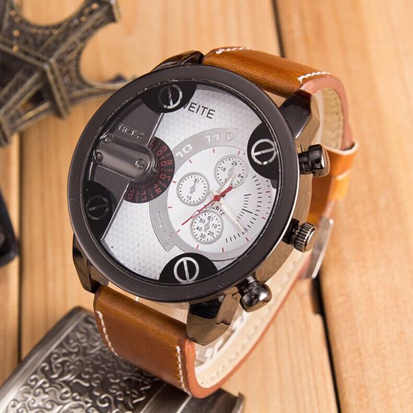 

new 2019 fashion relogio masculino reloj watch men luxury analog sport steel case quartz leather wristwatch gift clock sale, Slivery;brown