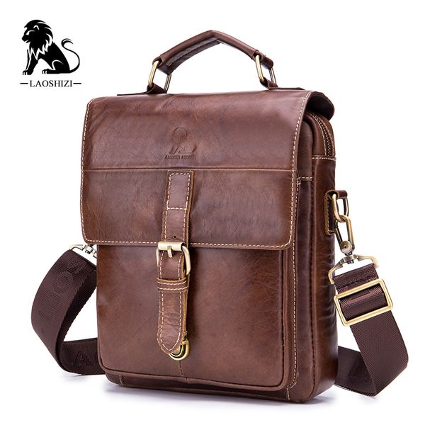

laoshizi men's crossbody bag vintage genuine leather messenger bag shoulder business men handbag tote