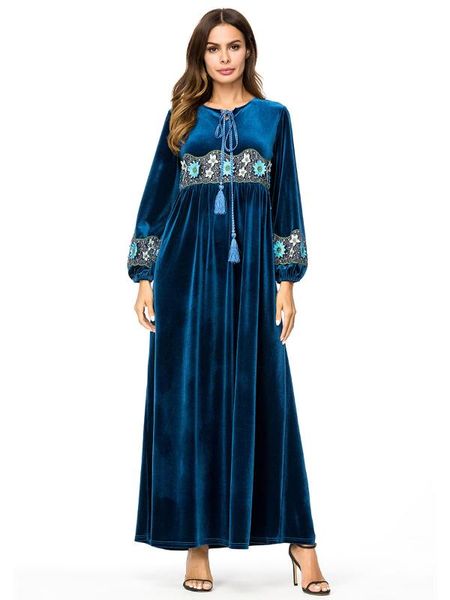 

muslim women long sleeves velvet embroidery dubai dress maxi abaya jalabiya islamic women clothing robe kaftan moroccan 7300, Red