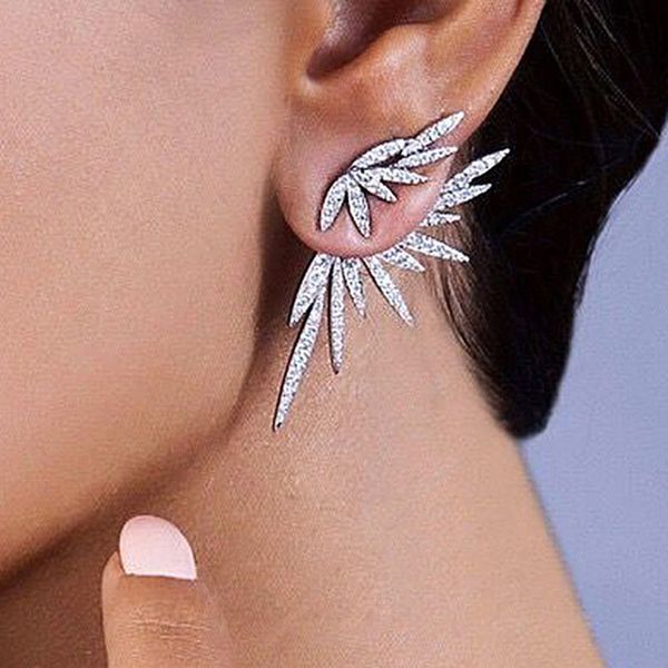 

godki elegant famous design leaf full mirco paved microl zirconia wedding earring fashion jewelry cx200605, Golden