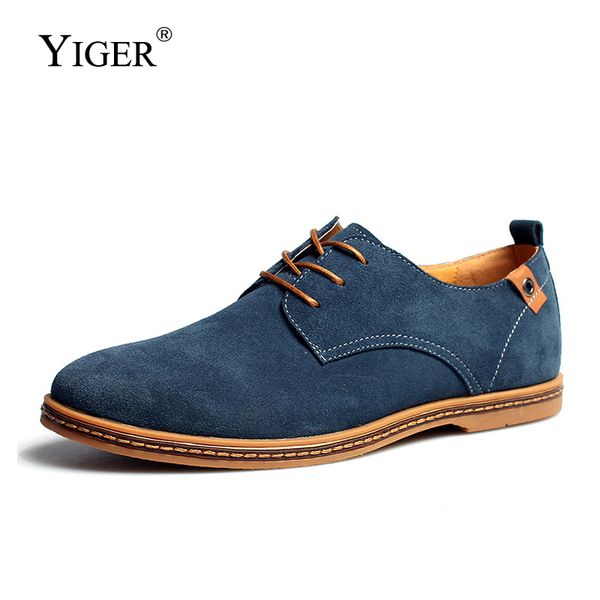 

yiger men causal lace-up shoes large size cow suede tendon soles breathable four seasons men's shoes big size casual 0337, Black