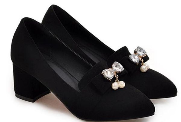 

2019 women's shoes in spring and autumn with new style high heel coarse heel pointed end suede @2367, Black