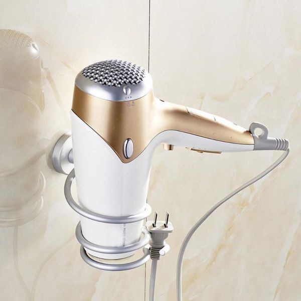 

gold wall hair dryer rack space aluminum bathroom wall holder shelf storage home bathroom organizer hairdryer holder #35
