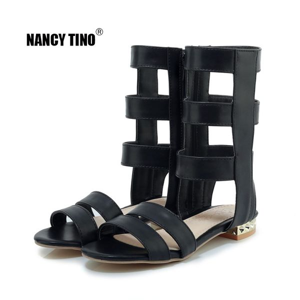 

nancy tino 2019 summer gladiator sandals women roman black white flat zipper sandals for girls shoes