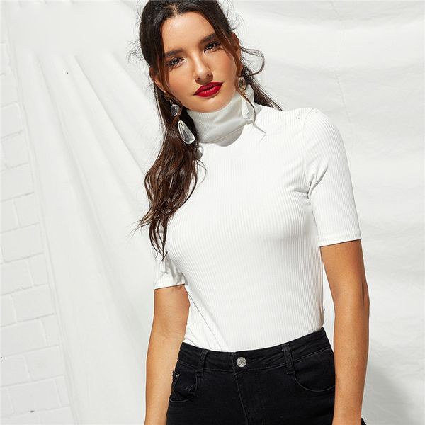 

women tshirt women clothing weekend casual white high neck rib knit pullovers plain t shirt autumn women casual slim fit t shirt