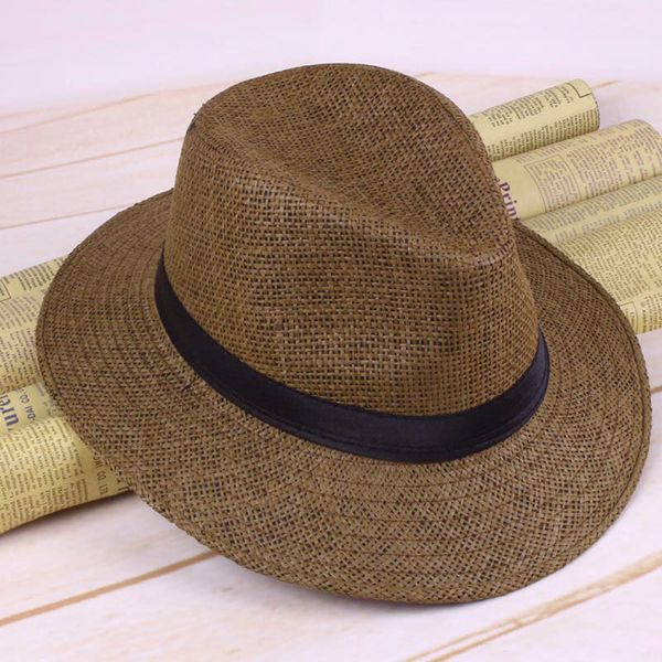 

men straw panama hat handmade cowboy cap summer beach travel sunhat fo sale, Blue;gray