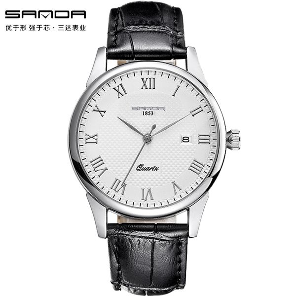 

sanda luxury golden silver watch men vogue leather quartz casual men's wrist watches roman auto date clock hours, Slivery;brown