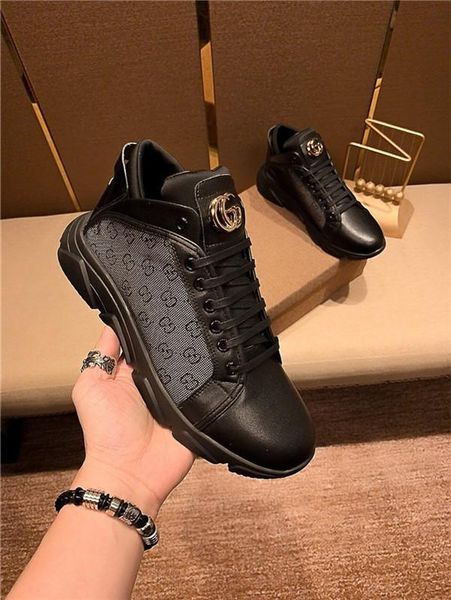 

new high-end brand autumn and winter high-men's shoes leather casual board shoes embroidery wild fashion thick-bottom tide shoes 01, Black