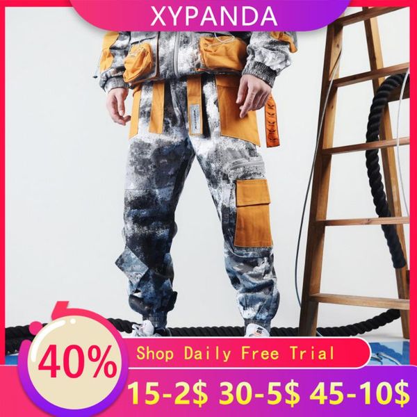 

xypanda functional cargo loose men and women overalls casual sports pants hip-hop hip-hop street trend camouflage trousers, Black