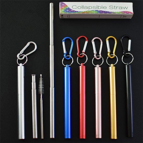 

stainless steel telescopic straws creative scratch-proof telescopic straws suit color collapsible drinking straws t9i0063
