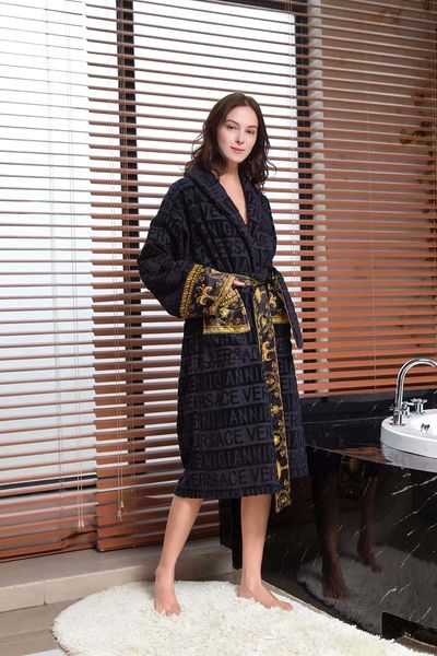 

luxury baroque jacquard logo bathrobes medusa designer printed night robes 100% cotton matching same design bath towels set home collections