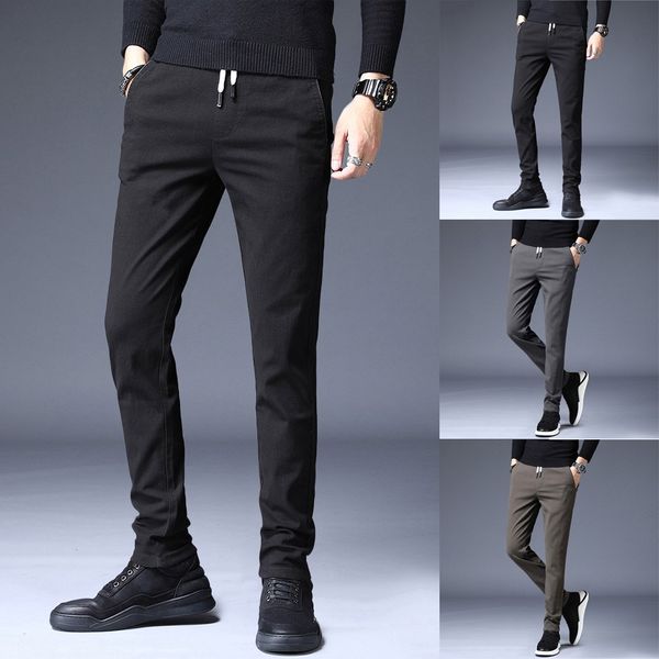 

men's pants hip hopmen's streetwear casual solid straight slim trousers drawstring long jaqueta pantalones hombre cargo men, Black