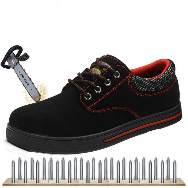

plus size 46 cow suede safety shoes men steel toecap steel insole safety boots men fashion causal breathable work shoes xx-365, Black