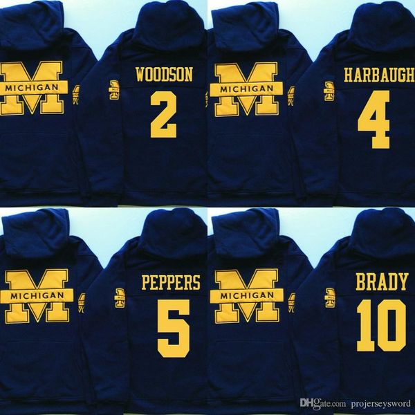 

NCAA Michigan Wolverines Hoodie Jersey 4 Jim Harbaugh 5 Jabrill Peppers 10 Tom Brady 21 Desmond Howard Football Sweatershirt Jerseys